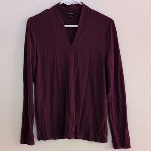 Talbots Long Sleeve Shirt Deep Burgundy Purple Plumb V-Neck Top - Size M
